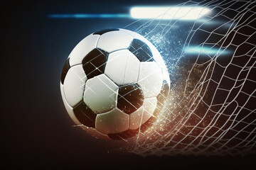 Fototapeta premium soccer ball in a goal net, Generative AI 