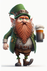 Cartoon leprechauns with the glass of Irish green ale isolated on white background