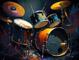 Fototapeta na wymiar Abstract, messy painting style of a drum set. Illustration created with Generative AI technology.