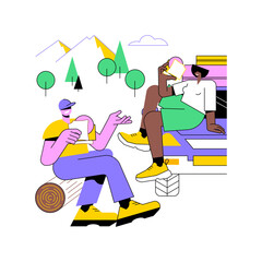 Road trip snack isolated cartoon vector illustrations. Couple snacking during road trip together, people lifestyle, travelling together, summer adventure, eating sandwiches vector cartoon.