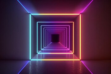 abstract background of colorful neon wavy line glowing in the dark.  Created with generative Ai technology
