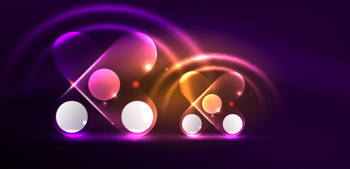 Abstract glowing neon light techno circles background