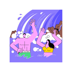 Nature time isolated cartoon vector illustrations. Happy boy and girl smile and swim near the waterfall, people lifestyle, summer vacation, travelling together, active voyage vector cartoon.