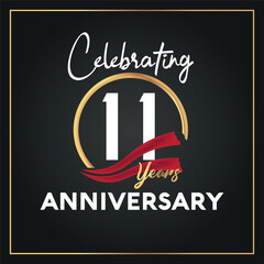 11th year anniversary celebration logo with elegance  
golden ring and white color font numbers isolated vector design