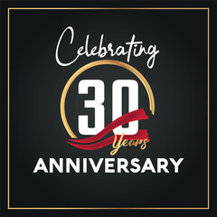 30th year anniversary celebration logo with elegance  
golden ring and white color font numbers isolated vector design