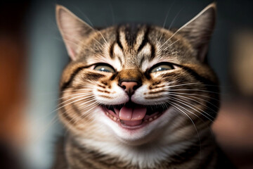 Naklejka na ściany i meble Happy smiling cat, outfocused photo