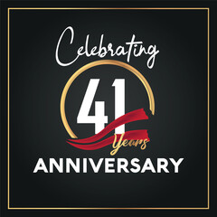 41st year anniversary celebration logo with elegance golden ring and  white color font numbers isolated vector design