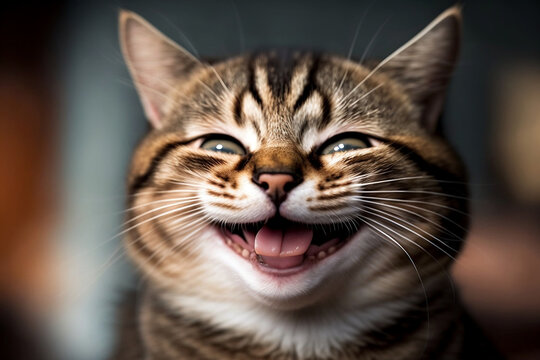 Happy smiling cat, outfocused photo