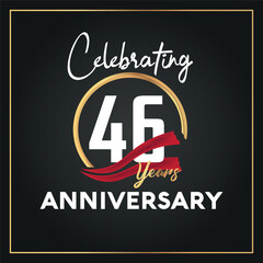 46th year anniversary celebration logo with elegance golden ring and  white color font numbers isolated vector design