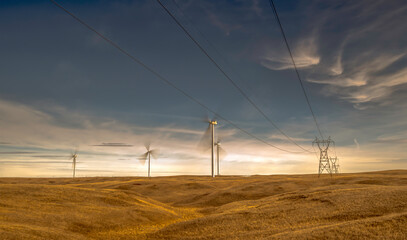 power lines and wind turbines