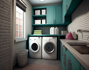A Contemporary Blue Laundry Room | Generative AI