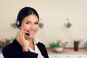 Success young call center worker woman consulting,