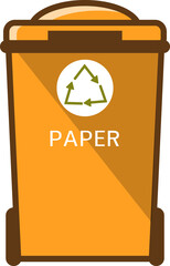 Waste segregation and garbage recycling sorts and categories. Colored recycle bin vector illustrations. Plastic, organic, glass, electronic waste, paper and metal waste types.
