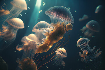 Obraz premium jellyfish under water created with Generative AI technology
