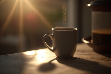 cup of coffee in warm sunlight created with Generative AI technology