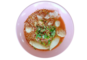 Thai call Yentafo Tom Yum Noodle, Thai food tastes good and delicious on a transparent background