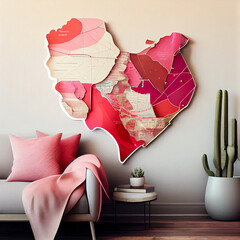 A heart-shaped wall art made of cutout maps, for banner, Generative AI
