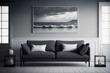 Relaxing by the Sea Comfortable Sofa with Stunning Seascape View Ai Generative