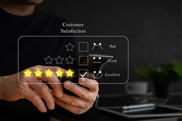 User give rating to service experience on online application, Customer review satisfaction feedback survey concept