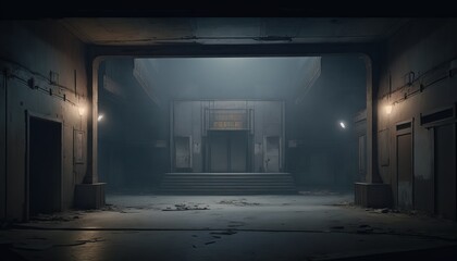Fototapeta na wymiar Abandoned empty factory warehouse rusty interior background. Generative AI technology.