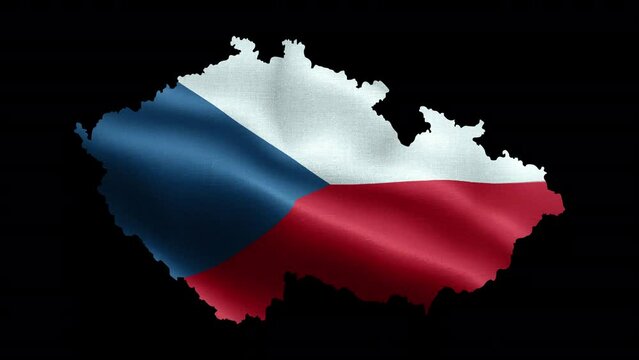 4K waving national flag of Czech Republic on the map. With alpha channel seamless Czech flag on territory. Outline geographic country border of Czechia stock video.
