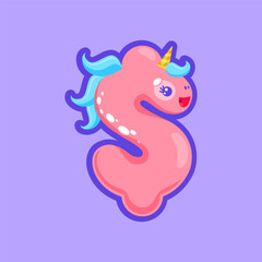 Dollar american money currency sign, unicorn font typography type cartoon character. Vector symbol of cash or loan, price or profit tax sale sign