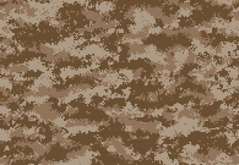 Pixel military camouflage seamless pattern. Brown and sand. Commando combat defense camo, military clothing camouflage or army uniform masking khaki vector pattern, material backdrop or seamless print