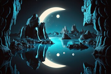 fantasy night with moon shape, ai generated