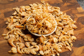 Rustic Dried Shrimp Snack on Wooden Board