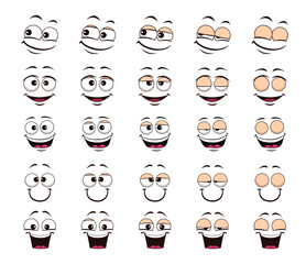 Cartoon laugh giggle faces and blink eyes animation. Vector funny characters smiling facial expression with admiration movement sprite sheet. Positive personage with happy expressions sequence frame