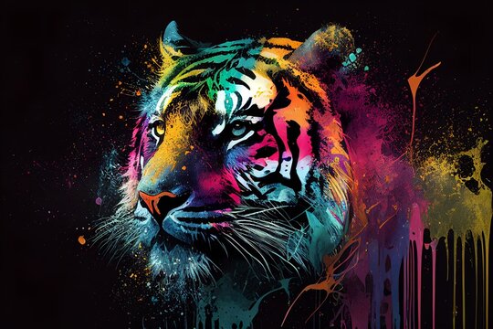 colorful portrait of tiger,generative AI