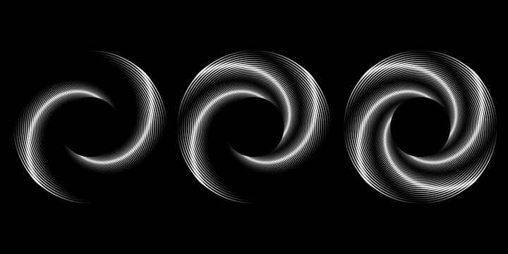 Set of white curvy lines in circle form. Segmented circle. Geometric art. Circular shape. Trendy design element for vector dotted frame, round logo, tattoo, sign, symbol, web, print, social media