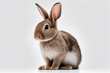 Obraz premium a single white rabbit resting on a white background Generative AI