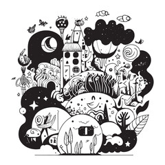 cute doodle line art ,Cute doodle line art is a type of illustration style that involves using simple, thin lines to create whimsical and charming images.