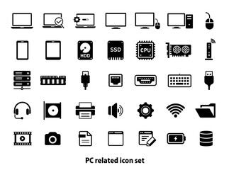 Vector icon illustration set of PC related parts