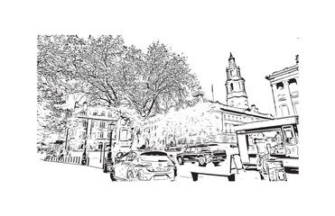 Fototapeta na wymiar Building view with landmark of Preston is the city in England. Hand drawn sketch illustration in vector.