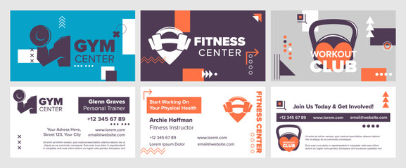 Business card design set for fitness center worker