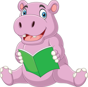 Cartoon hippo reading a book