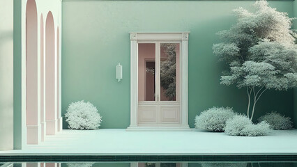 Door to the courtyard, photorealistic illustration, Generative AI