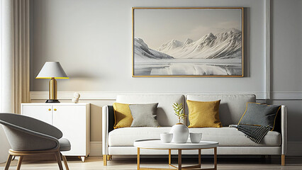 A small apartment Living room interior, photorealistic illustration, Generative AI