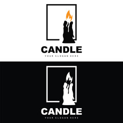 Candle Logo, Elegant Romantic Candle Light Dinner Flame Light Design, Traditional Spa Candle Vector