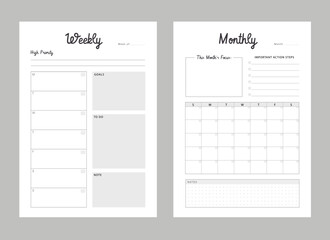 weekly and monthly planner template. 