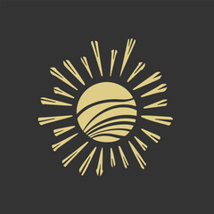 Hand drawn doodle sun. Design element. vector illustration.