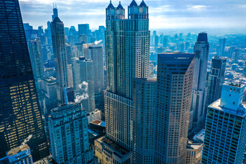 Fototapeta na wymiar Aerial view of downtown Chicago city skyline, Illinois, USA