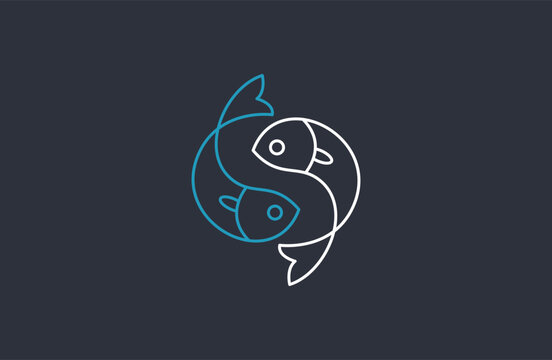 recommend clip art: Letter S fish monoline vector line logo design for sea food cafe restaurant .