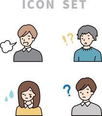 シンプルな男女の色々な表情アイコンセット