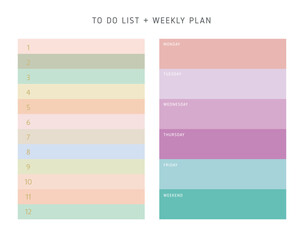 Year and weekly plan memo set Planner. Minimalist planner template set. Vector illustration.