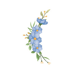 blue white flower arrangement watercolor illustration