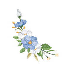 blue white flower arrangement watercolor illustration