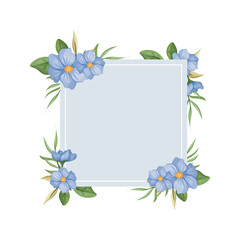 blue white flower with blue line watercolor floral square frame luxurious floral elements botanical background